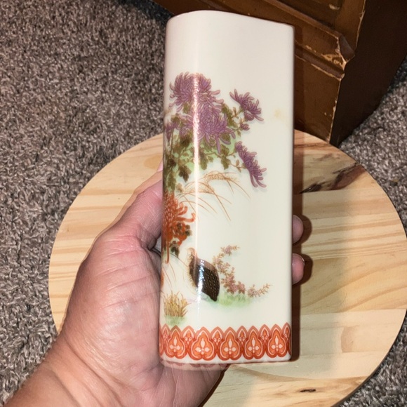 SHIBATA Japan Heart Shape Vase Birds & Flowers 6” Tall Colorful VINTAGE - Picture 3 of 7